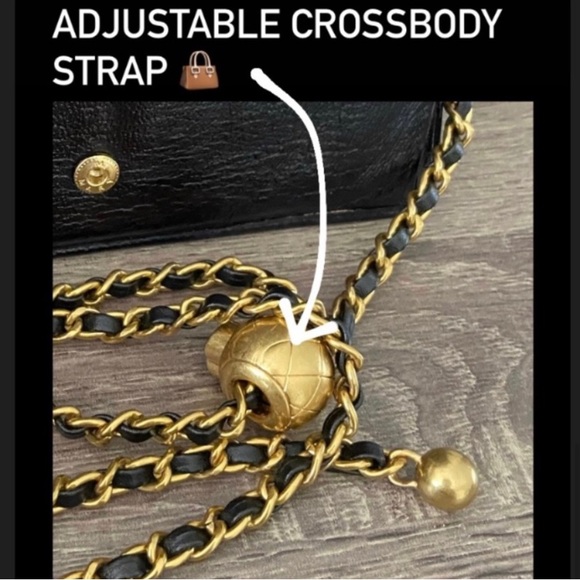 🖤⚜️Vintage Chanel Pearl Crush Wallet on a Chain Black Leather Crossbody - Picture 6 of 11